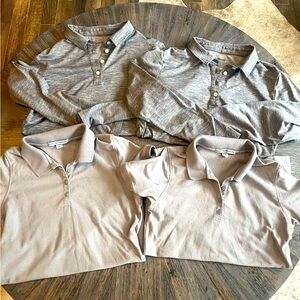 Four Gray Shirts: 2 Short‎ Sleeve Polo Shirts / 2 Long Sleeve / Women’s Small